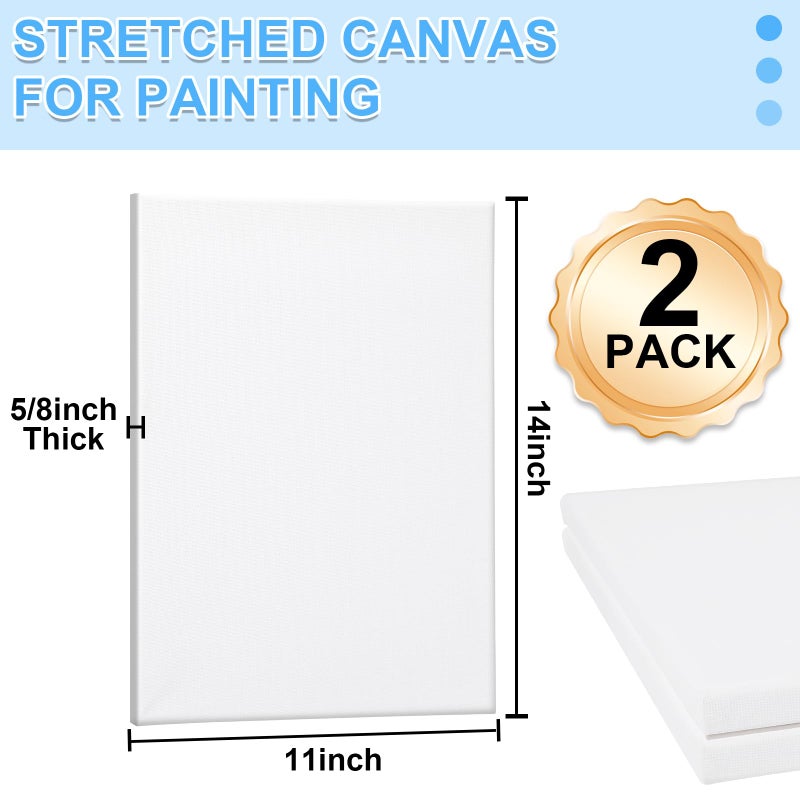 ESRICH Stretched Canvas for Painting 11x14 Inch, 2 Pack Blank Canvas -5/8 in Profile Primed White Canvases for Painting for Oil & Acrylic Paint. - Image 2